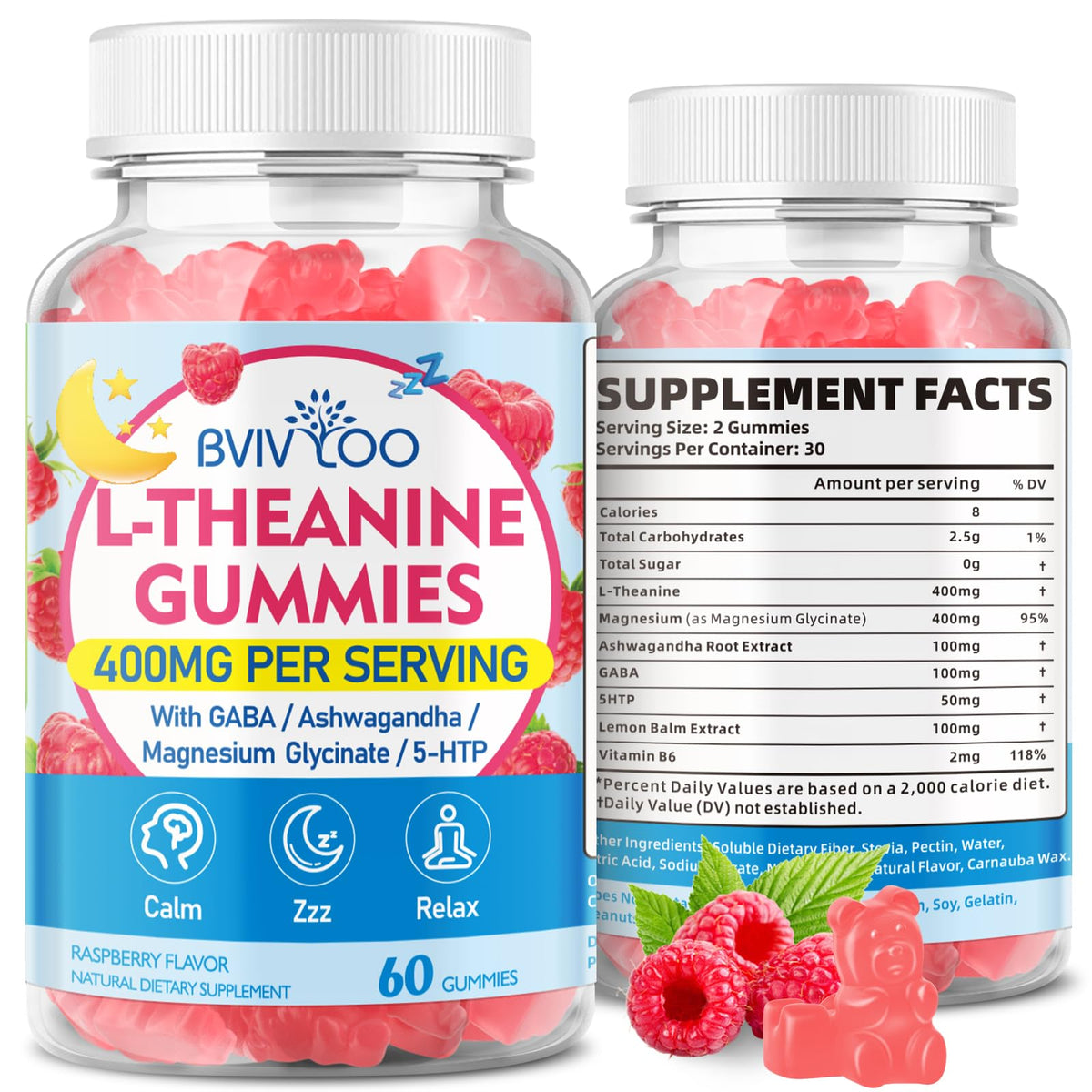 Hero image: BVIVLOO L-Theanine Gummies Raspberry 60-count