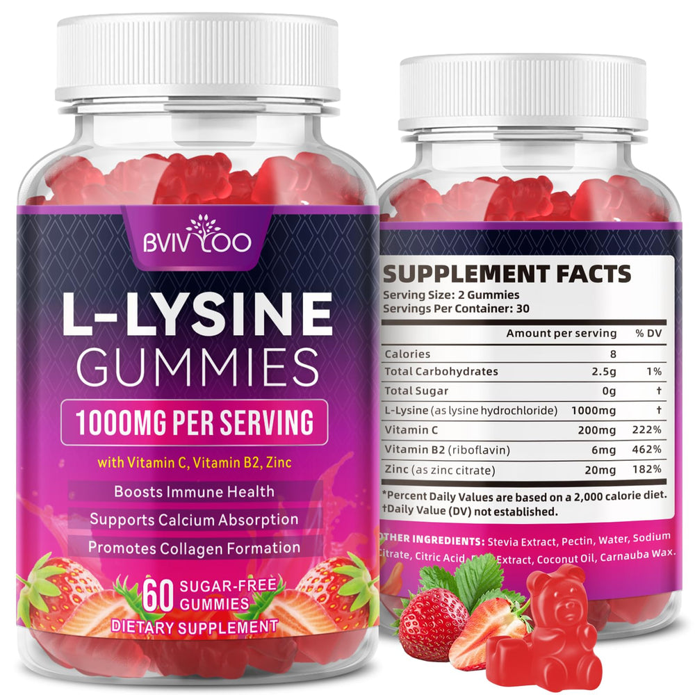 BVIVLOO L-Lysine 1000mg Gummies bottle label emphasizing immune support