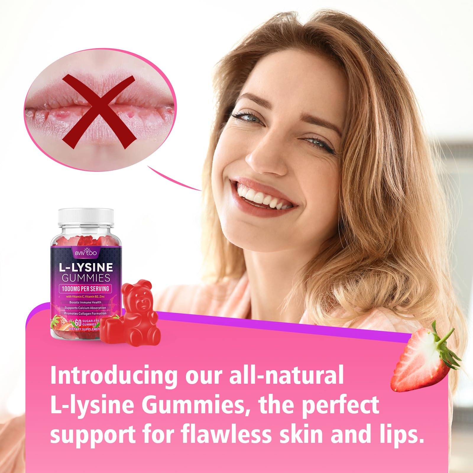 L-Lysine gummies for skin health and lips with berry flavor