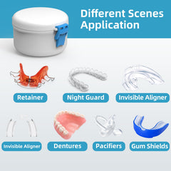 Compact denture cup with 3mm plastic shell and metal hinge