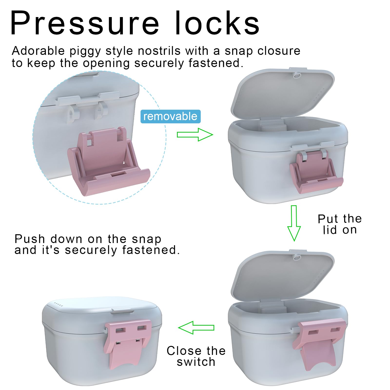 Denture cup shown soaking dentures inside the case