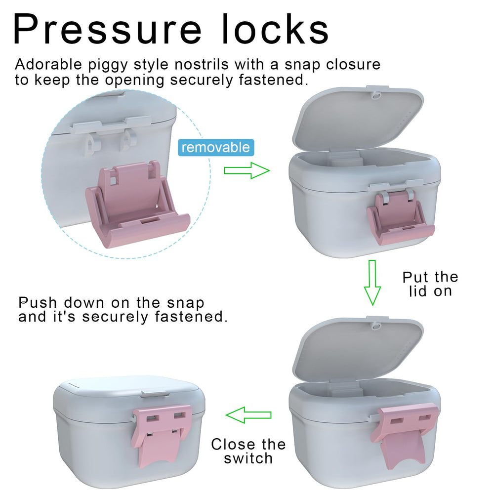 Denture cup shown soaking dentures inside the case