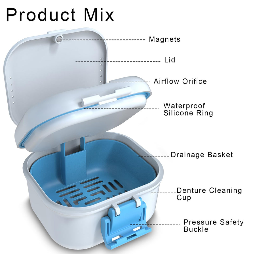 Travel denture cleaning case for soaking on the go