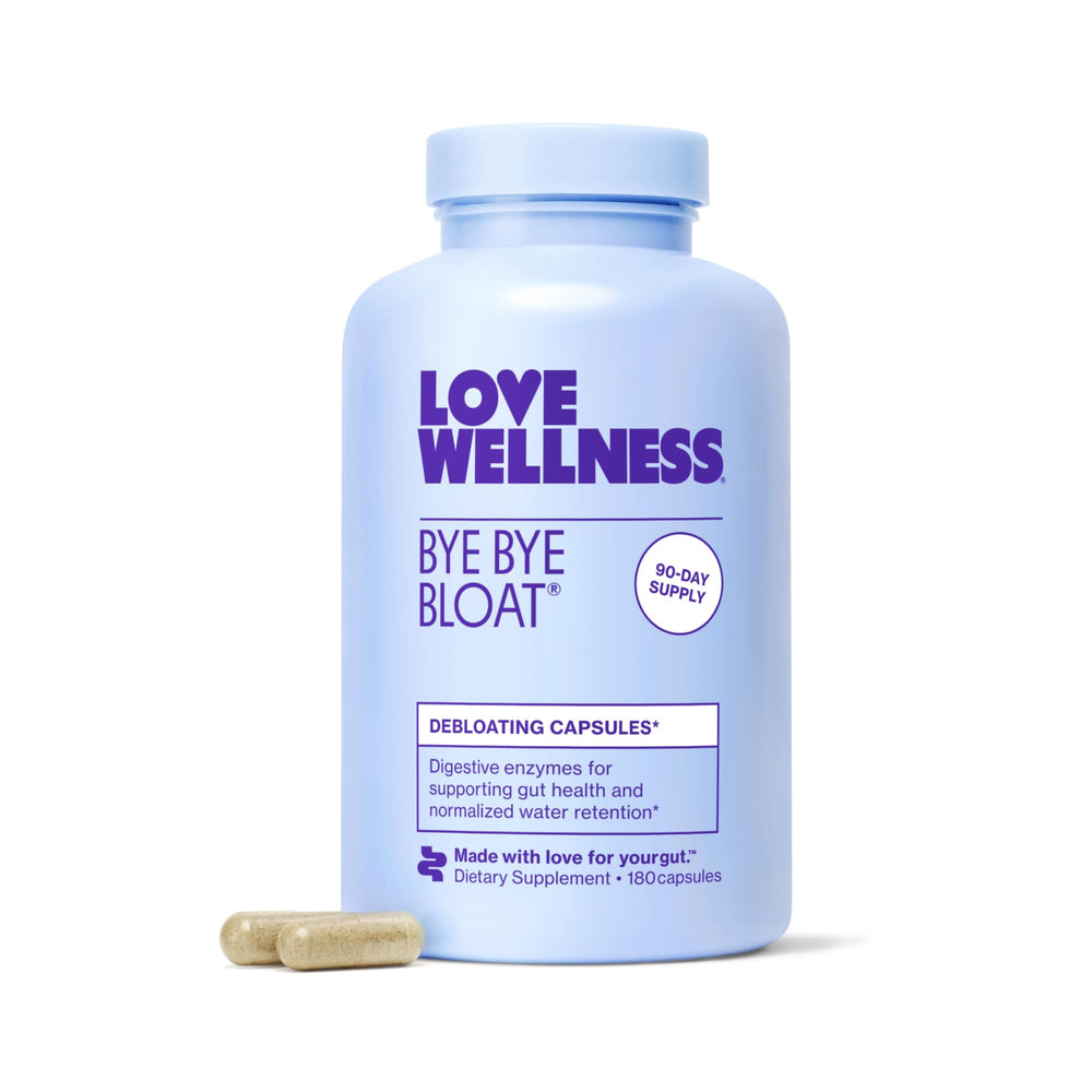 Love Wellness Bye Bye Bloat bottle on display