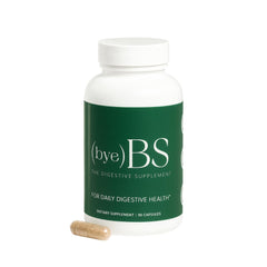 ByeBS Digestive Support bottle with key ingredients