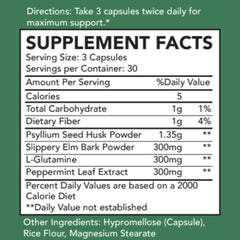 Capsules and ingredients of ByeBS digestive supplement
