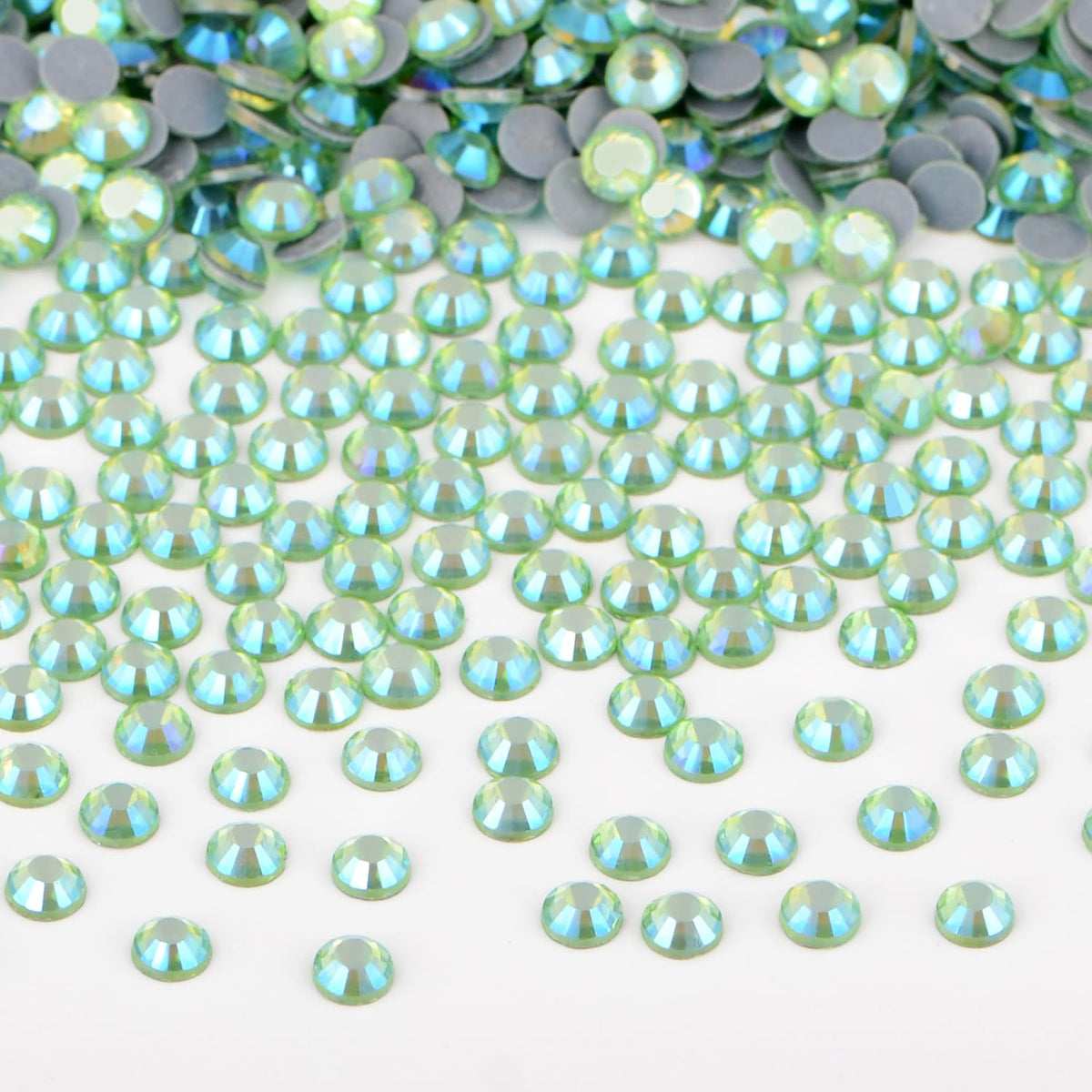 Bymitel hotfix Peridot AB rhinestones 4.8mm for crafts and jewelry designs.
