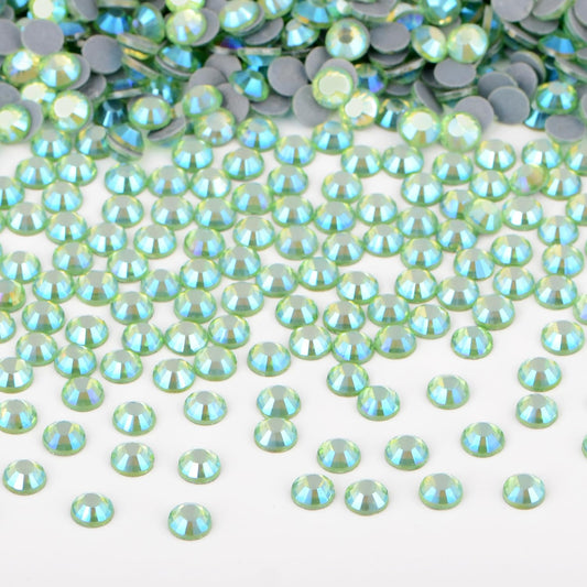 Bymitel hotfix Peridot AB rhinestones 4.8mm for crafts and jewelry designs.