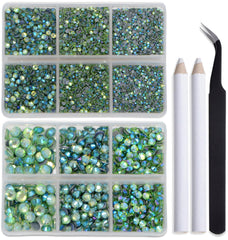 Bymitel hotfix rhinestones Peridot AB closeup highlighting brilliant facets for craft projects
