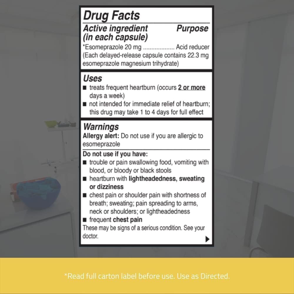 C'rcle Esomeprazole box-side labels detail dosing and ingredients for informed use.