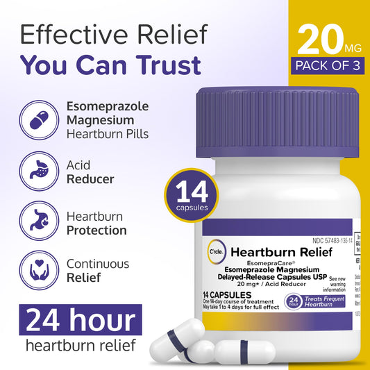 C'rcle Esomeprazole packaging box showing a 14-day course for ongoing protection.