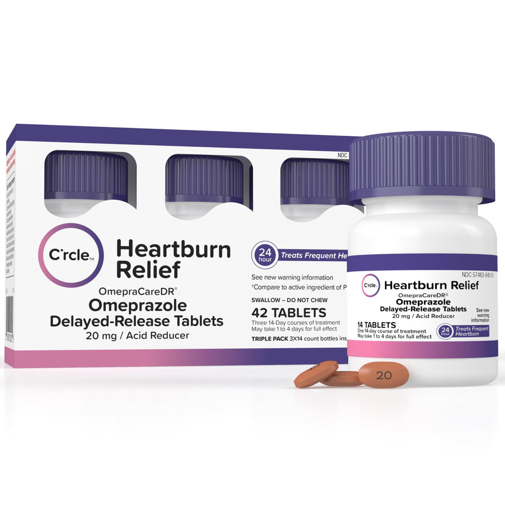 C'rcle Omeprazole 42-count tablets ready for daily use and relief.