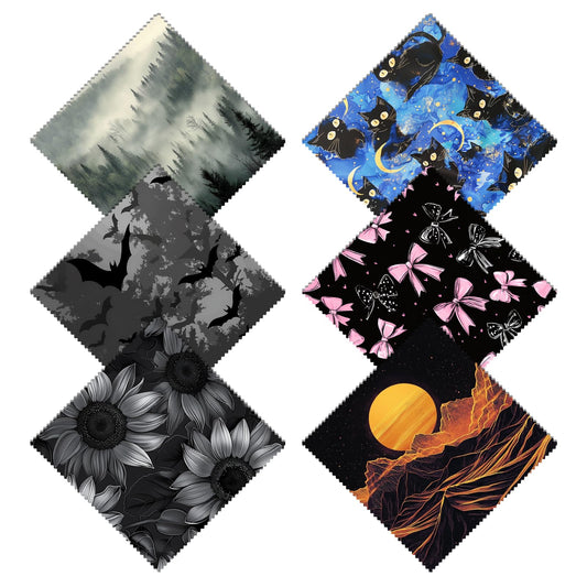 Cabreche 6-pack microfiber glasses cleaning cloths with black sunflower pattern