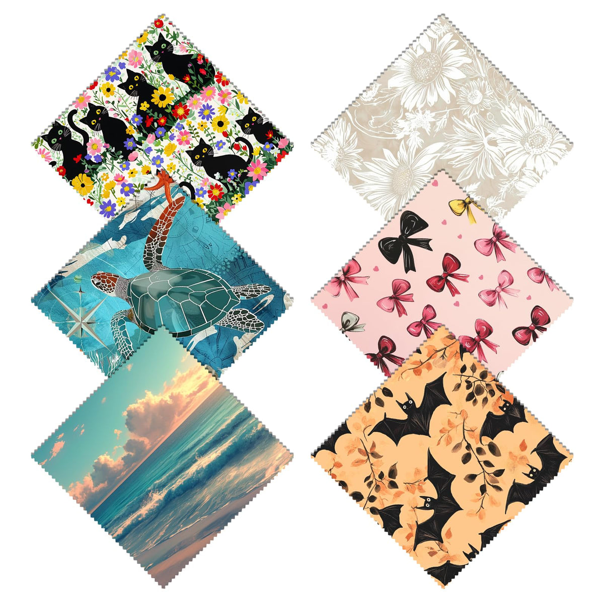 Cabreche Beach Sea Turtle 6-piece microfiber glasses cleaning cloths, 6.3 x 6.3 inches