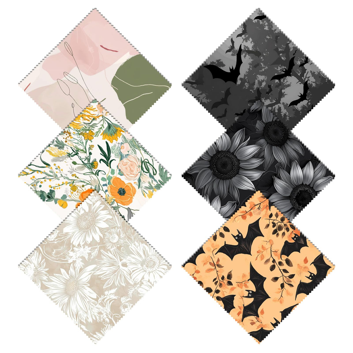 Six floral microfiber glasses cleaning cloths arranged together