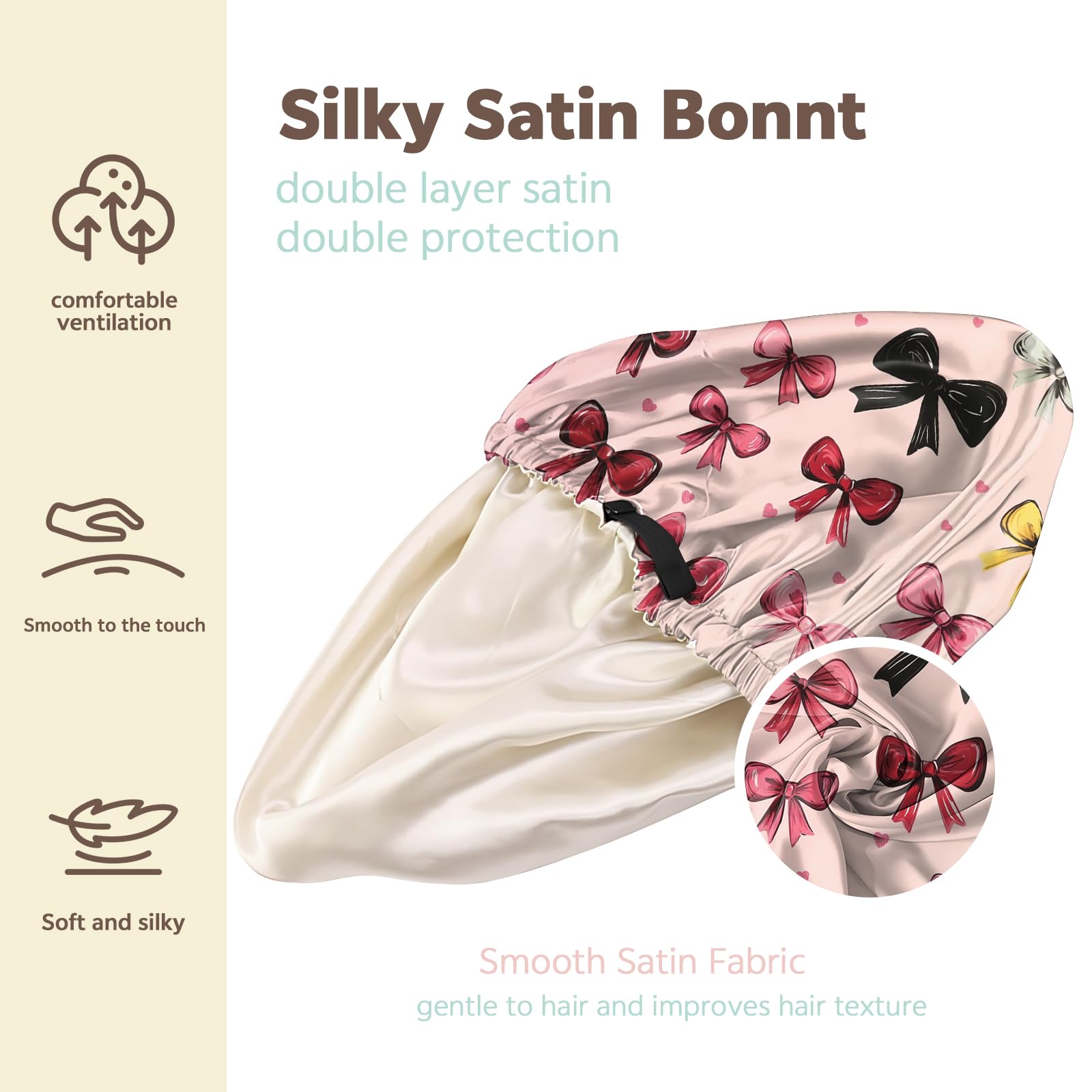Cabreche soft, breathable satin bonnet feels gentle on hair all night