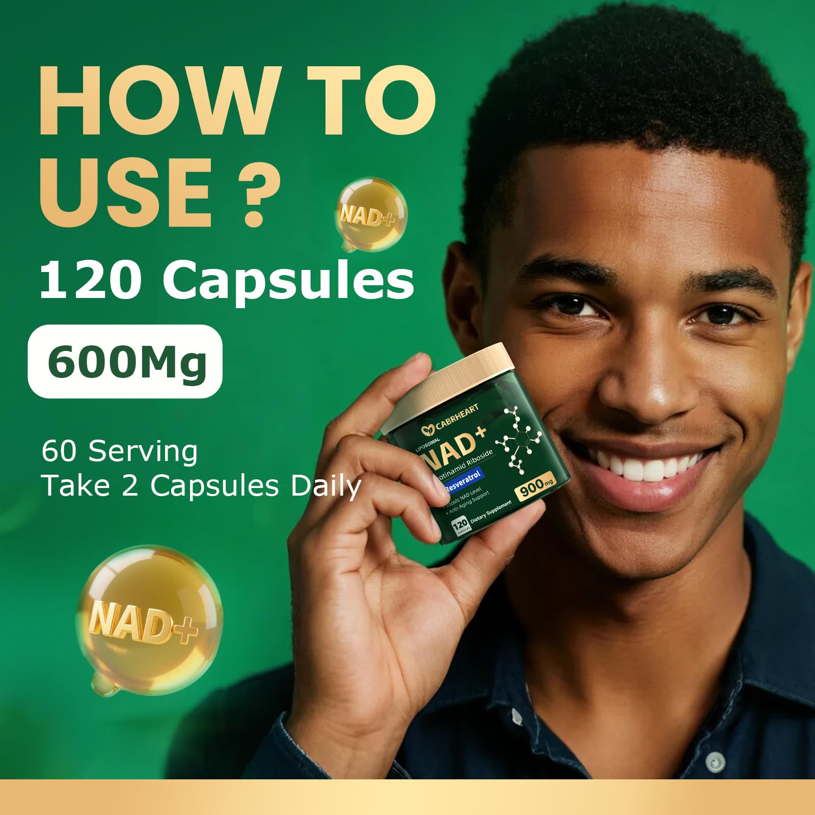 Person taking a NAD+ Resveratrol supplement for energy