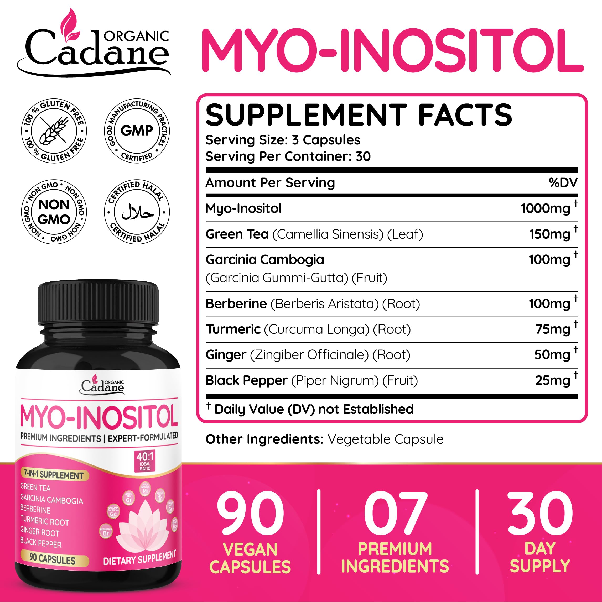 Close-up of ingredients highlighting Garcinia Cambogia, Berberine, Turmeric, Ginger, and Black Pepper