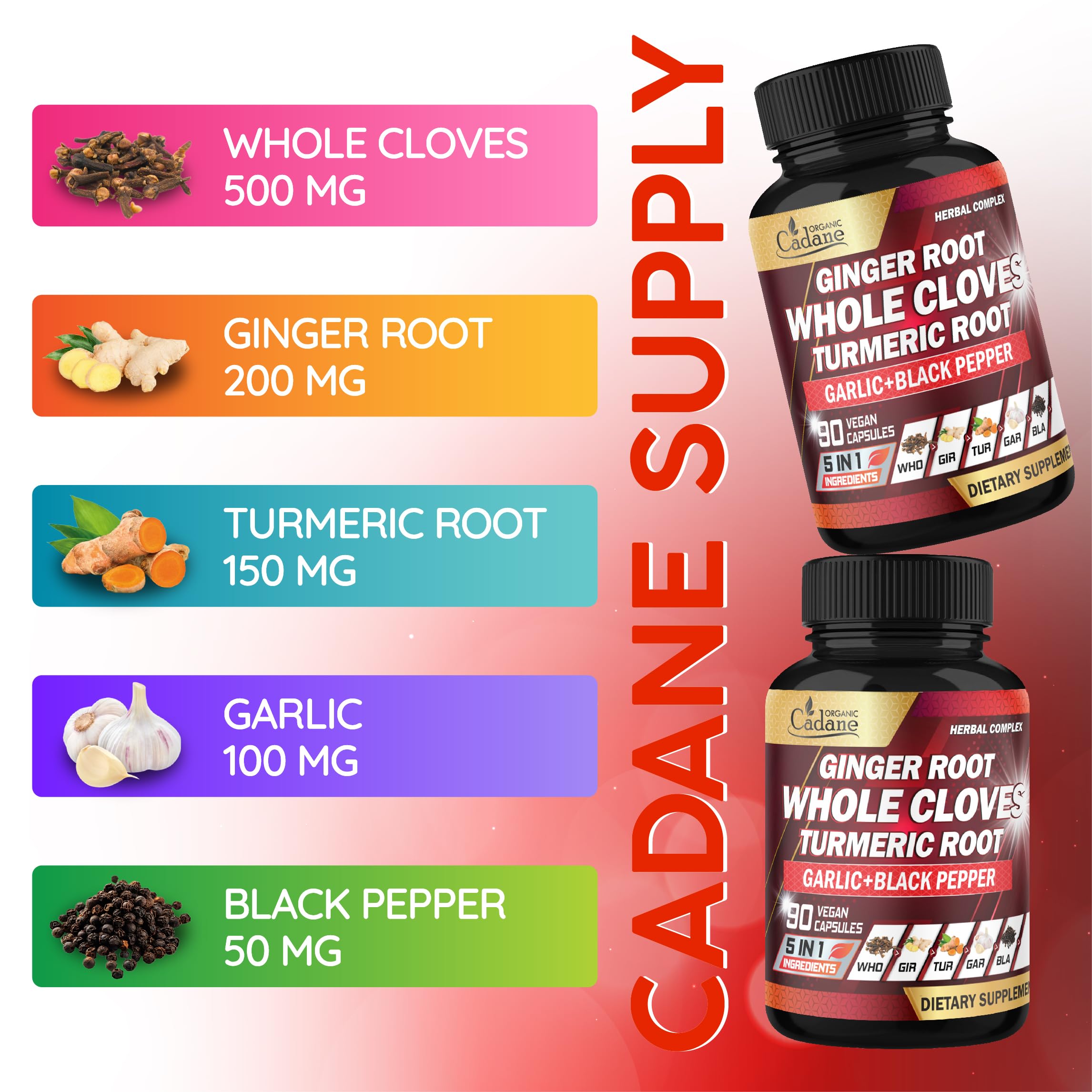 Non-GMO, vegan-friendly Cadane herbal supplement packaging