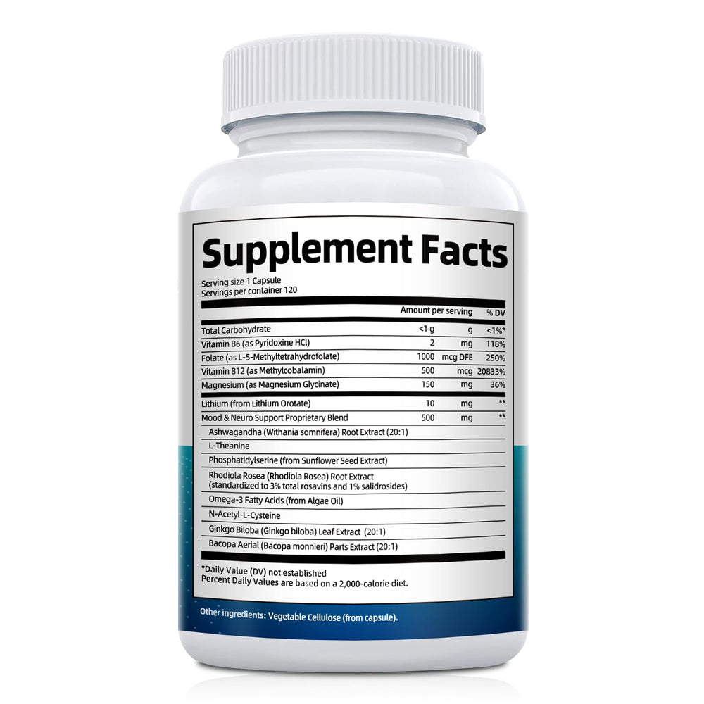 Caffeine-free brain health supplement packaging
