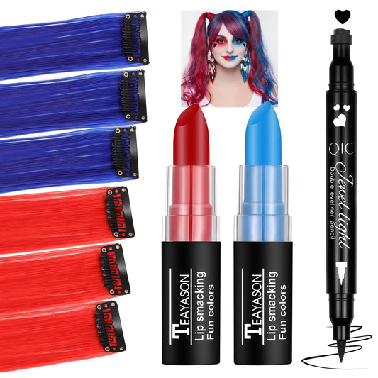 CAHOTO Harley Quinn face paint sticks red and blue for bold color application.