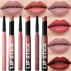 CAKAILA 6Pcs 2-in-1 lip liner and lipstick set swatch for daily wear.