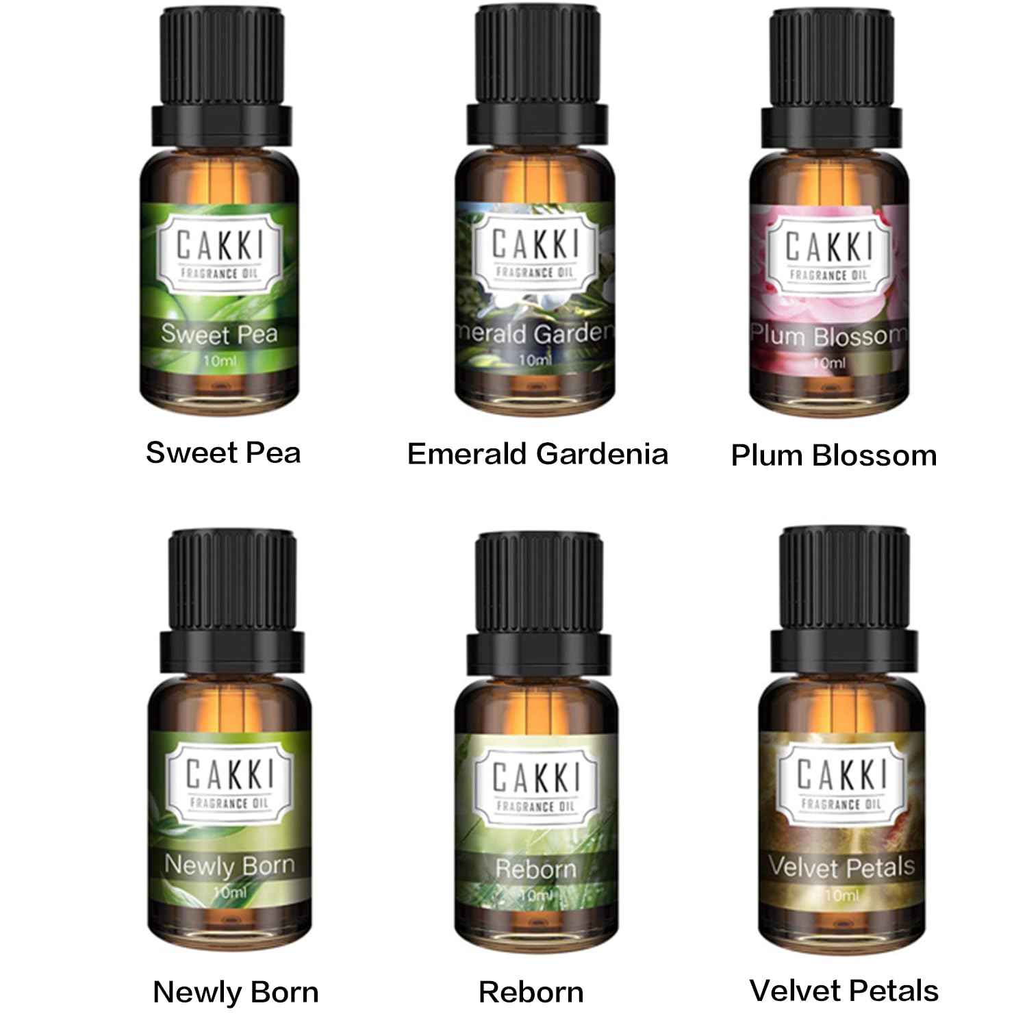 Close-up of CAKKI diffuser oils in Spring Set