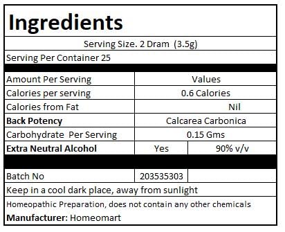 Label on Calcarea Carbonica 6C pellets bottle