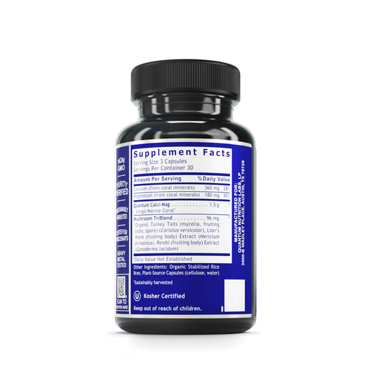 Close-up of Calci-Mag Caps bottle label highlighting calcium and magnesium