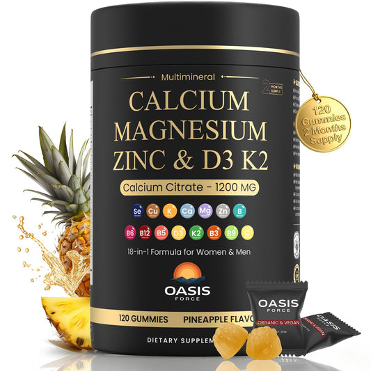 Bottle of calcium 1200 mg gummies with D3 and K2