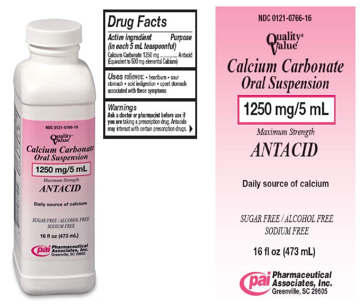 Bottle of Calcium Carbonate Oral Suspension 1250 mg/5 mL - 16 oz (480 mL)