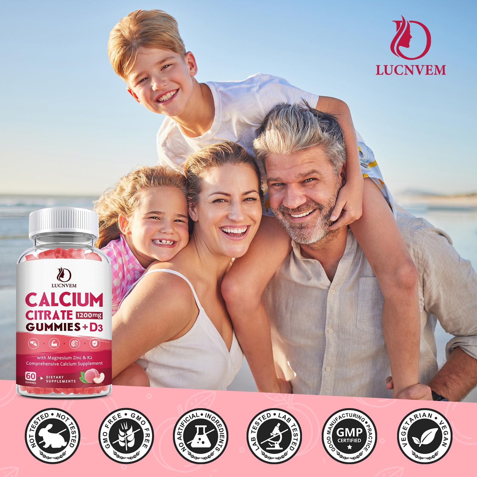 Calcium citrate gummies packaging on white background