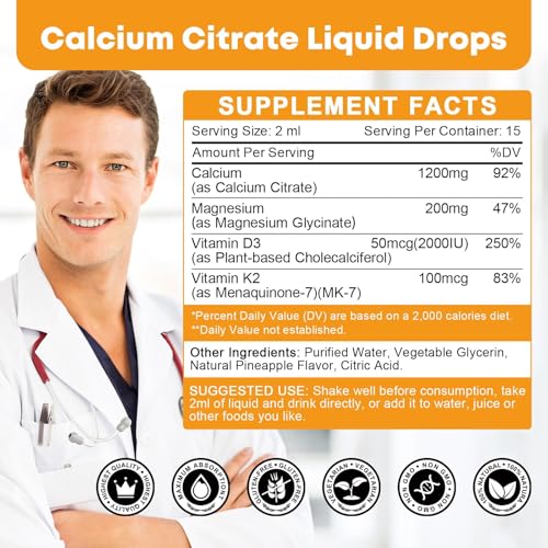 Dropper dispensing pineapple flavored calcium citrate solution