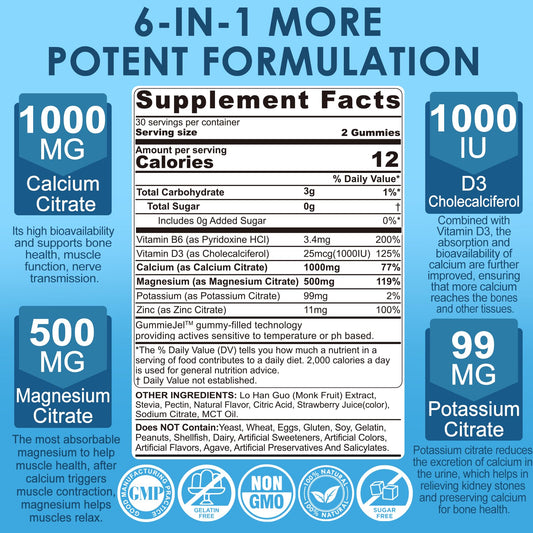 6 in 1 formula graphics for calcium magnesium zinc potassium d3 b6