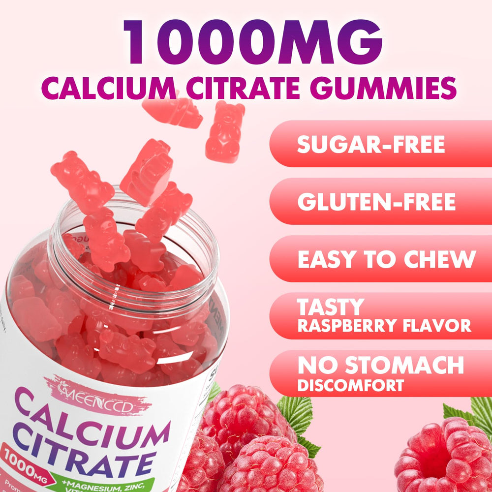 Calcium citrate gummies arranged on a white surface