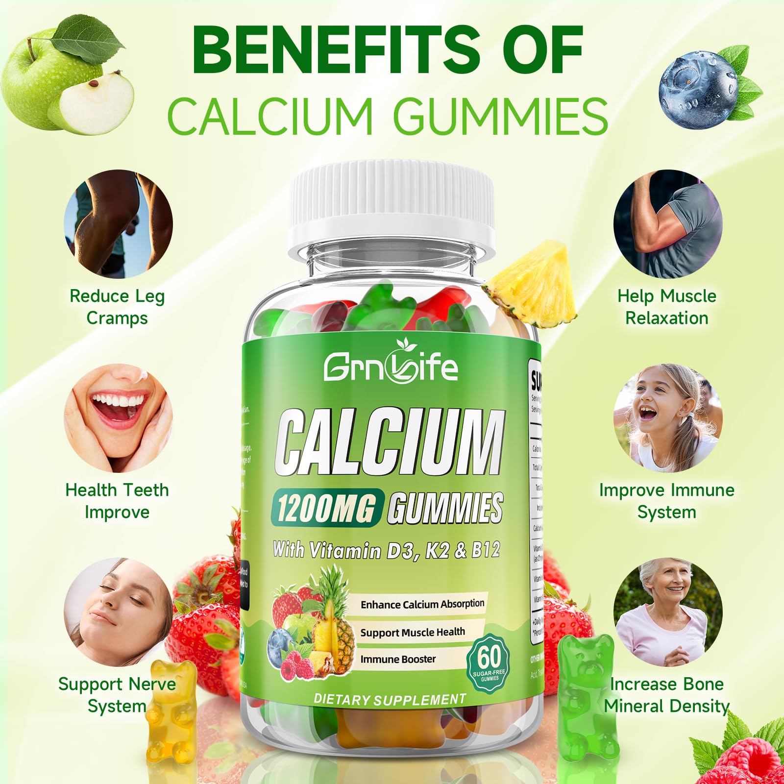 Gummies formula showing calcium citrate with Vitamin D3, K2 and B12