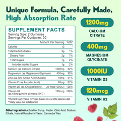 Label showing 120 gummies and key nutrients on packaging