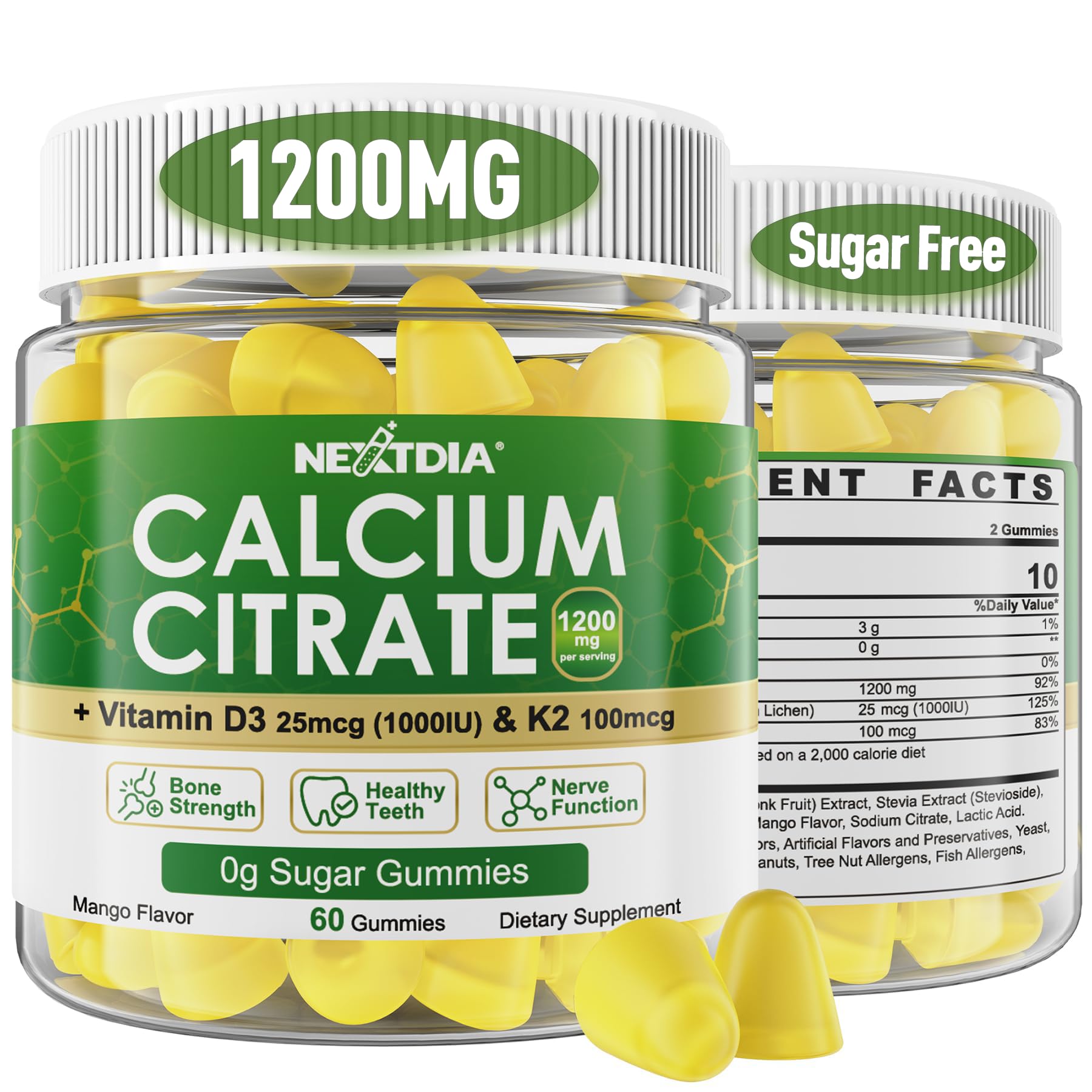 Calcium Citrate Gummies 1200mg with D3 and K2 – Mango flavor – 120 count