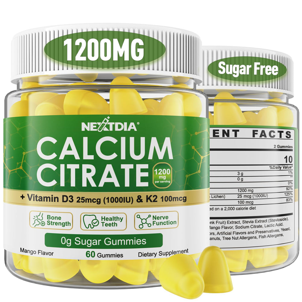 Calcium Citrate Gummies 1200mg with D3 and K2 – Mango flavor – 120 count