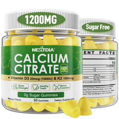 Calcium Citrate Gummies 1200mg with D3 and K2 – Mango flavor – 120 count