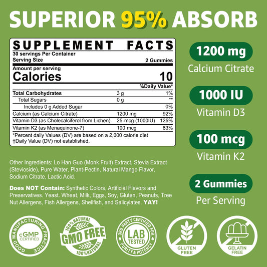 Gummy calcium supplement bottle showing 120 count – Mango flavor