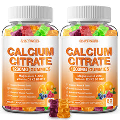 Bottle of 1200mg calcium citrate gummies with vitamin D3, K2, B6 and B12