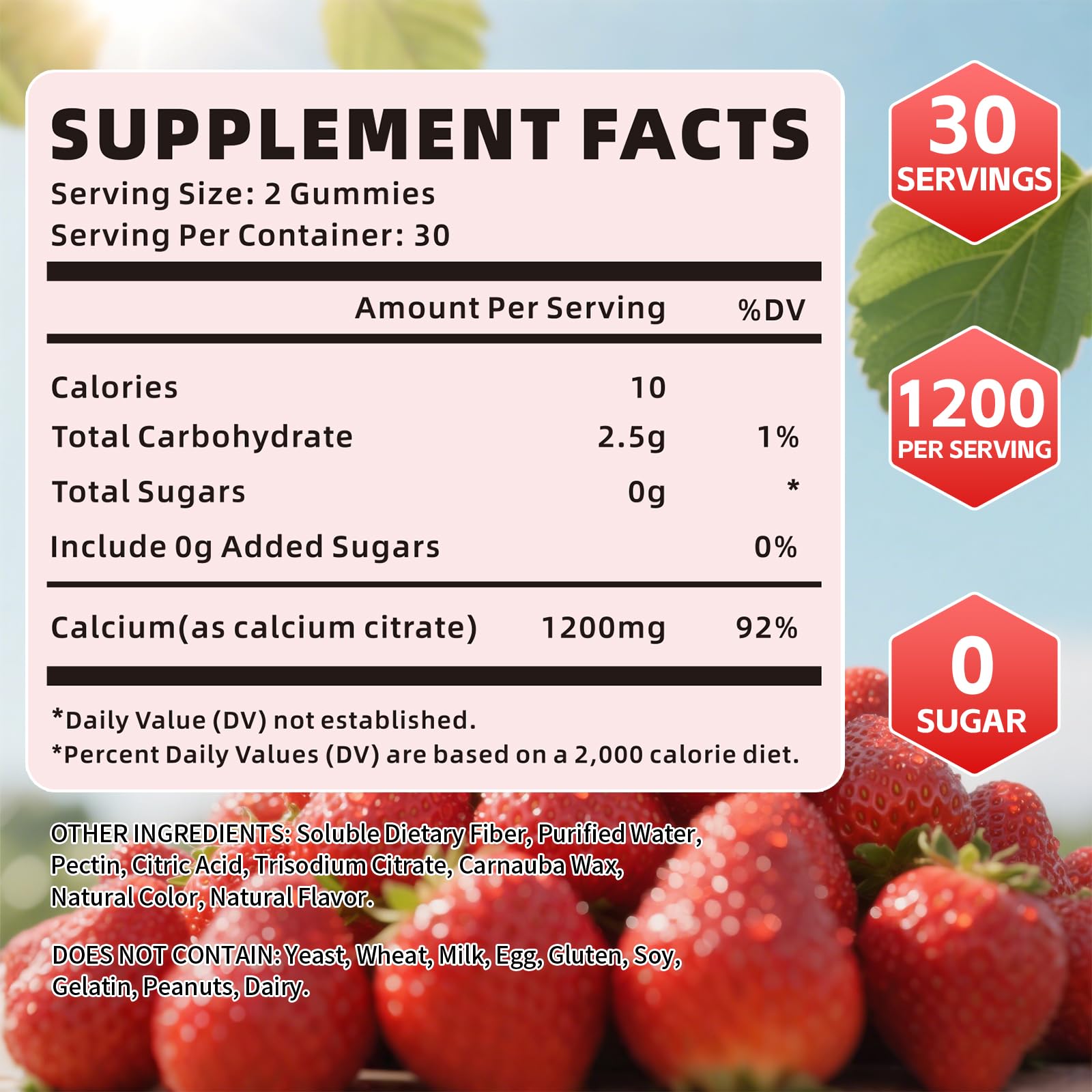 Calcium citrate gummies ingredients panel