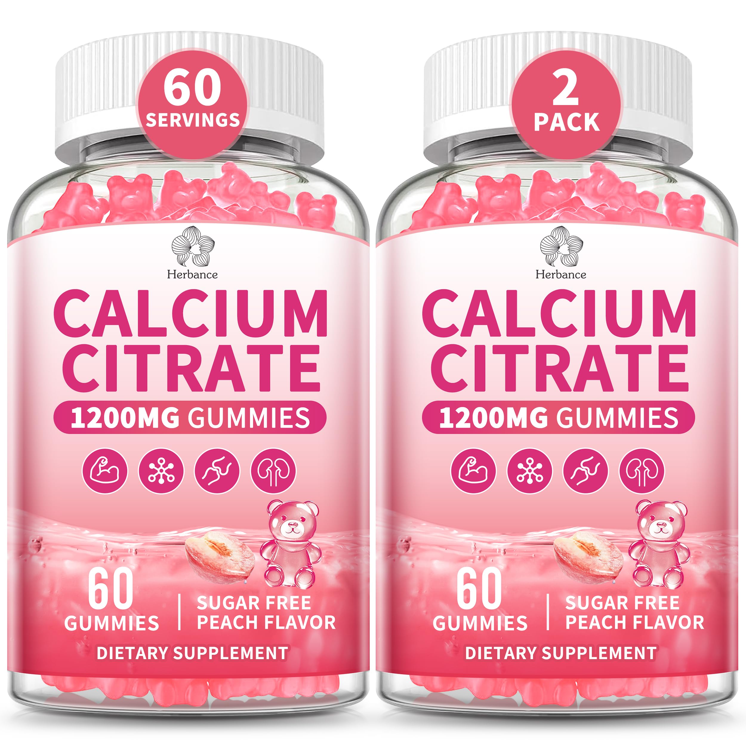 Bottle of Calcium Citrate Gummies 1200 mg peach flavor