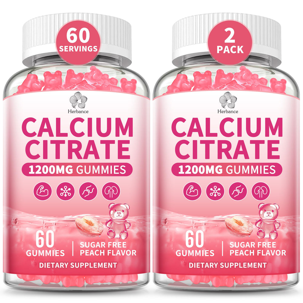 Bottle of Calcium Citrate Gummies 1200 mg peach flavor