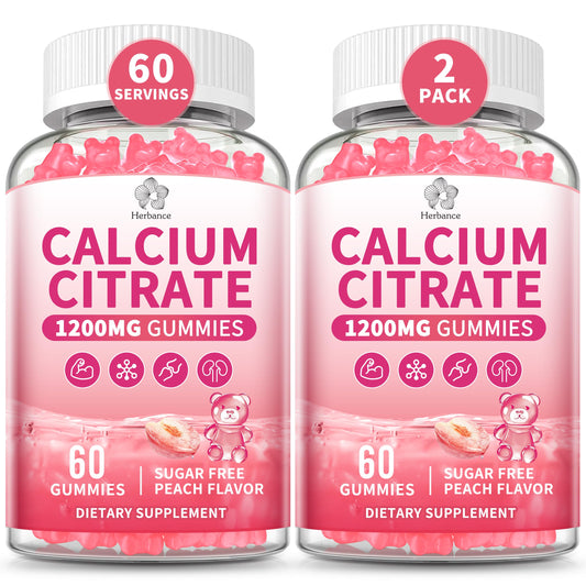 Bottle of Calcium Citrate Gummies 1200 mg peach flavor