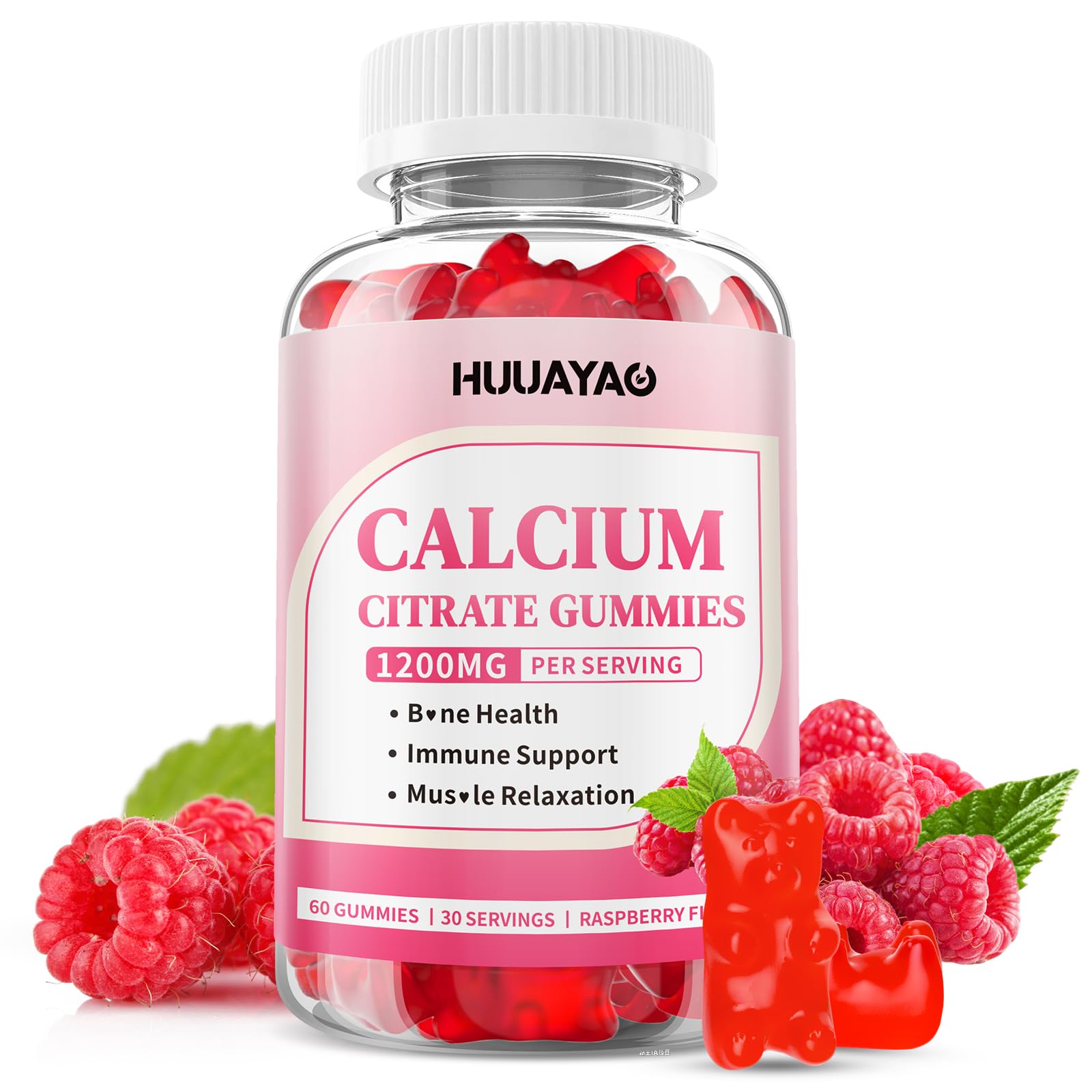 Bottle of Raspberry Calcium Citrate Gummies 1200mg – 60 count