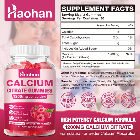 Back of bottle showing nutrition panel for Calcium Citrate Gummies