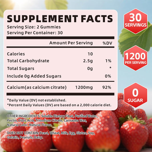 Calcium Citrate Gummies packaging showing strawberry flavor, 120-count