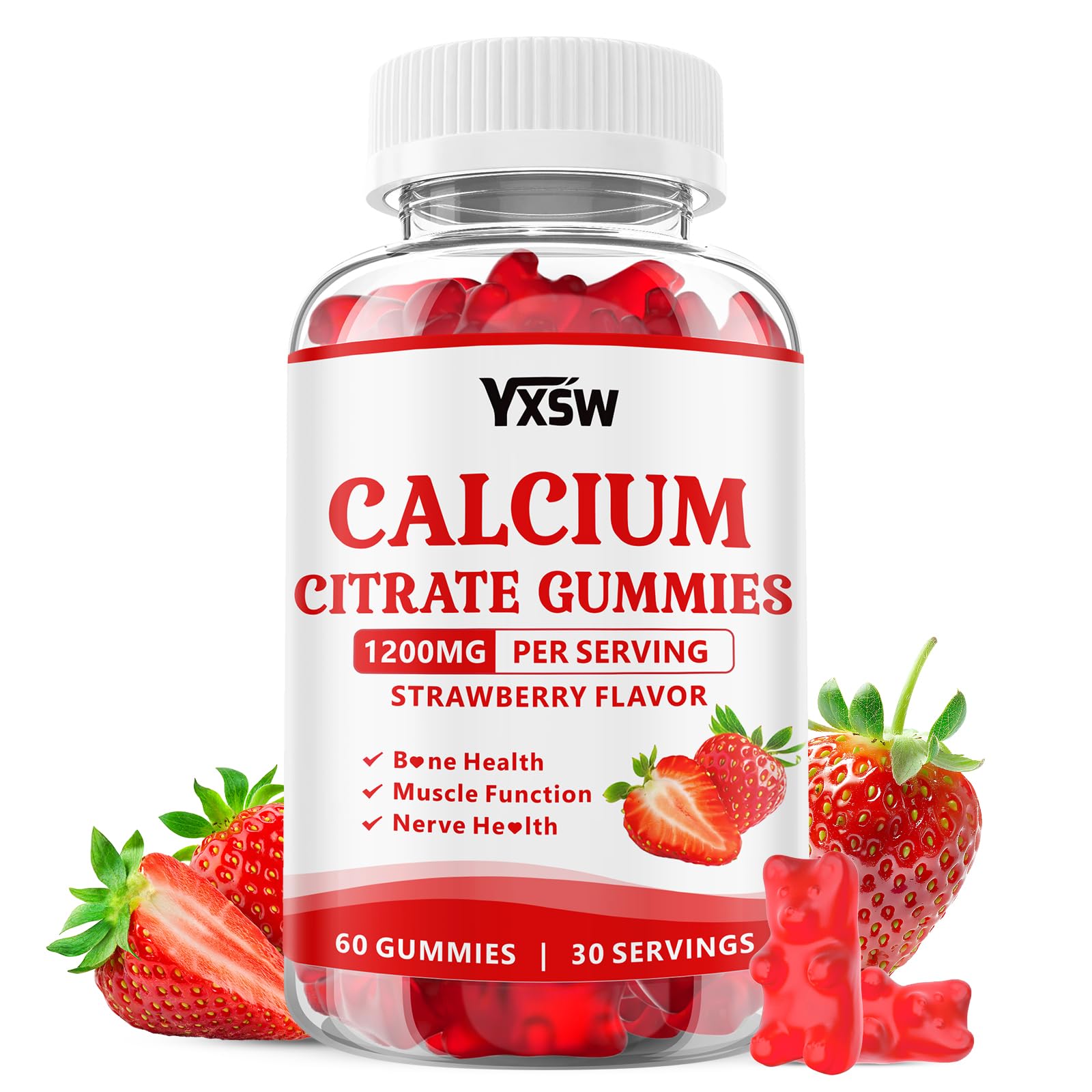 Bottle of Calcium Citrate Gummies 1200mg Strawberry flavor